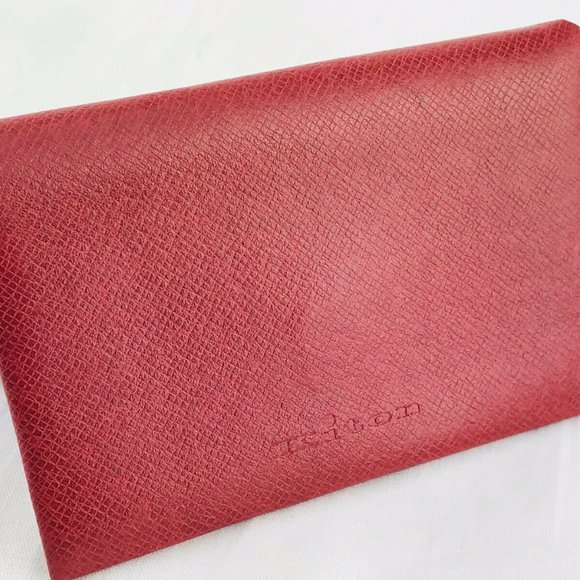 KITON Business Card Wallet Holder Red Leather Case - Picture 1 of 8